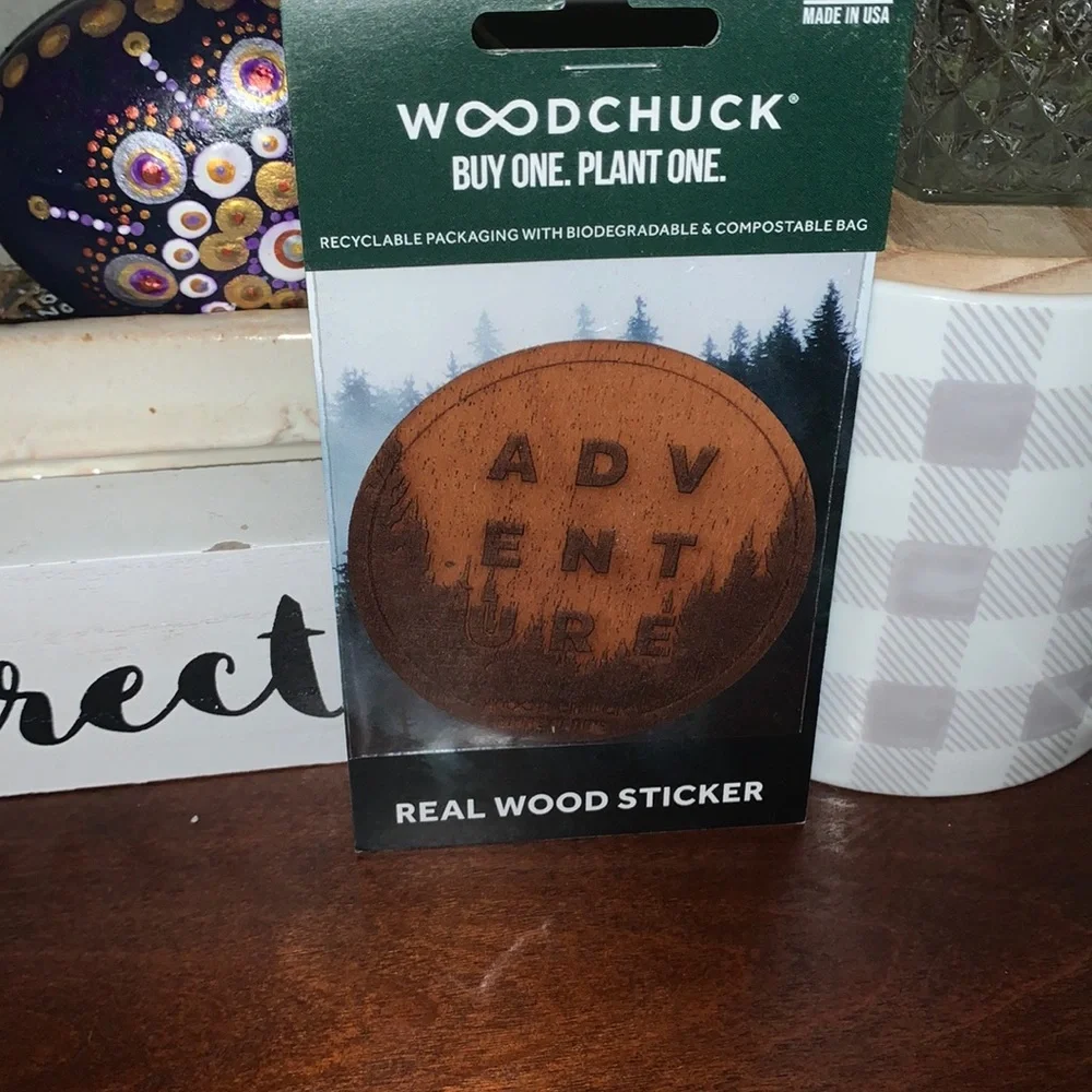 Woodchuck Adventure Wood Round Sticker 2”x2” NWT